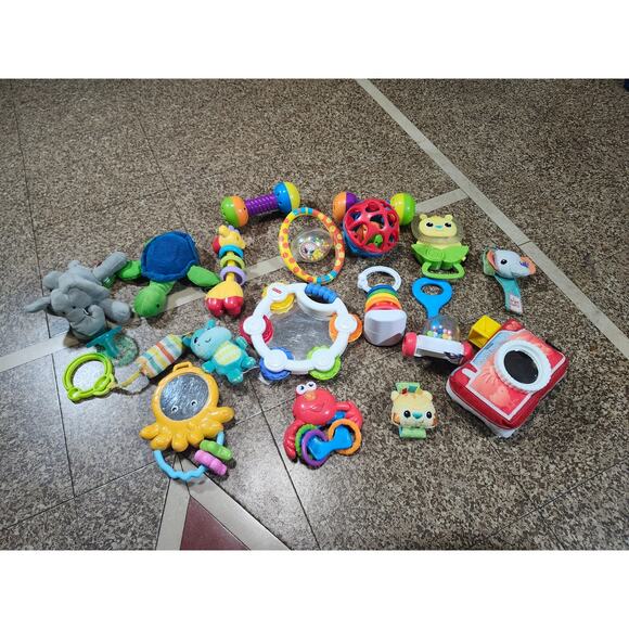 Lot of 17 Assorted Baby Toddler Toys Rattles Teethers Mirrors Crinkle Toy Bundle - Picture 1 of 8